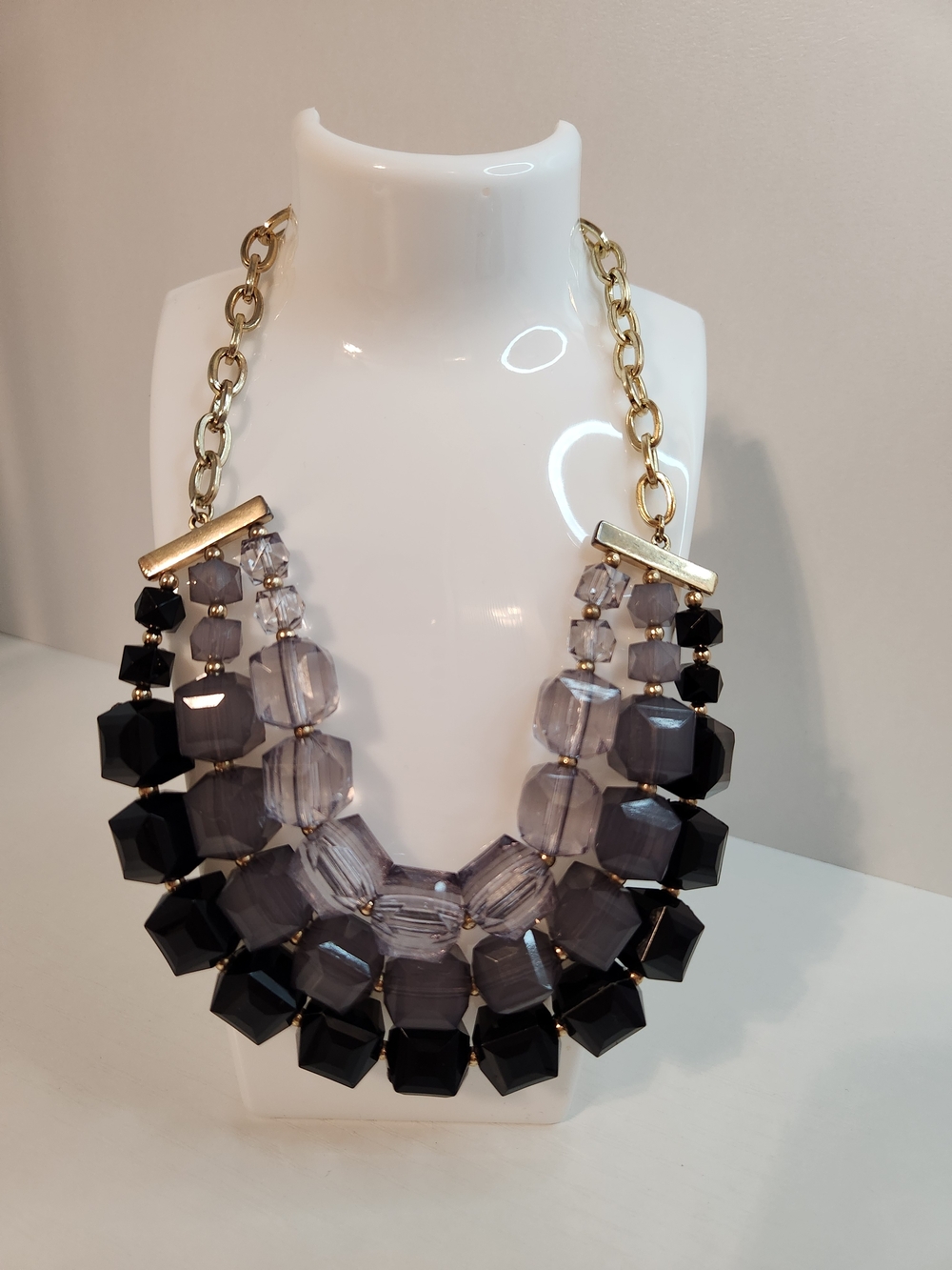 Gold Chain Gray And Black Statement Necklace